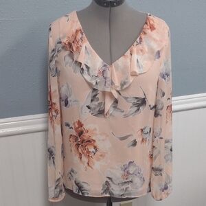 White House Black Market Peach Floral Blouse